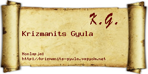Krizmanits Gyula névjegykártya